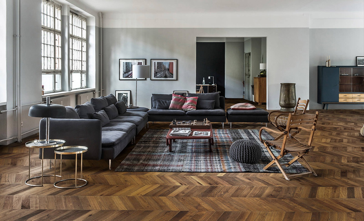 Dark brown oak chevron flooring